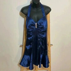 Kiki halter tie prom bodycon mini dress made in the USA,blue size medium